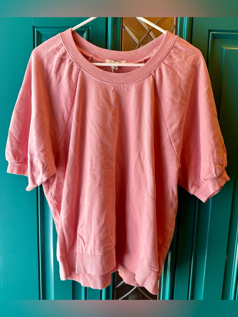 Z Supply Pink Short Sleeve Sweatshirt Raglan Puff Sleeve Pullover Size M